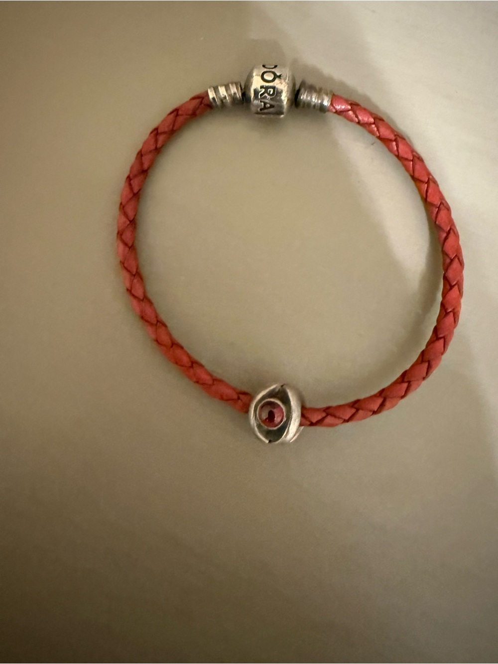 Pandora GARNET EYE Charm #790127GR Red Leather Bracelet Set EUC